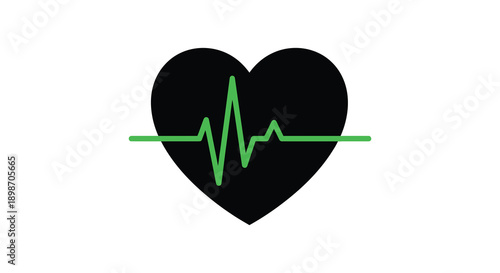 A striking image displays a black heart shape intersected by a vibrant green electrocardiogram line a powerful silhouette high quality