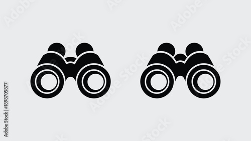 Two black binoculars icons side by side on a white background isolated on white background, Vector, illustration