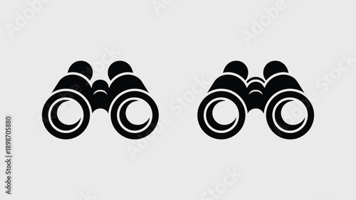 Two pairs of binoculars facing each other, symbolizing observation and mutual scrutiny isolated on white background, Vector, illustration