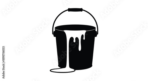 A stark black silhouette depicts a bucket overflowing with a dripping viscous liquid creating a dramatic silhouette high quality professional