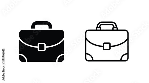 Two different styles of briefcases shown in black and white icons isolated on white background, Vector, illustration