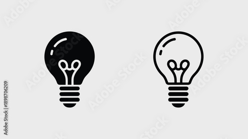 Two light bulbs with different brightness levels, one bright and one dim. isolated on white background, Vector, illustration