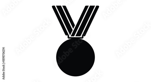 A striking black silhouette depicts a medal with a circular base and a v shaped ribbon design silhouette high quality professional