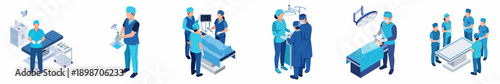 Isometric Detailed Medical Staff and Operating Table Scene in Hospital Illustration
