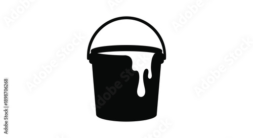 A striking black silhouette depicts a bucket filled with liquid with dripping paint running down the side silhouette high quality