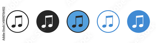 Music note icons set for audio, sound and media interface, flat minimal round vector design on transparent background