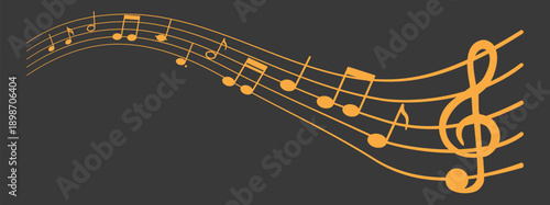 Flowing musical notes with treble clef, elegant music wave vector illustration