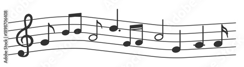 Elegant musical note wave with treble clef, classic sheet music style vector on transparent background