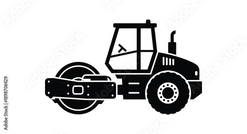 A stark black silhouette depicts a road roller showcasing its mechanical form and construction capabilities silhouette high quality professional detailed