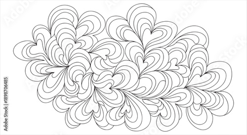 Abstract Heart Cloud Coloring Page with Elegant Flowing Curves and Swirls