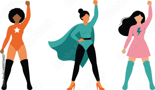 Diverse female superheroes illustration representing women empowerment feminism strength confidence leadership equality diversity girl power modern hero characters concept unity courage inspiration