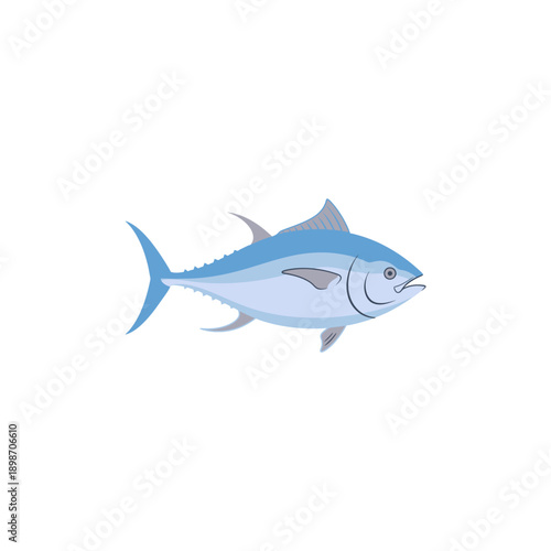 semi-flat vector icon of tuna fish with gentle motion pose, pastel blue and gray tones, World Tuna Day Celebrations