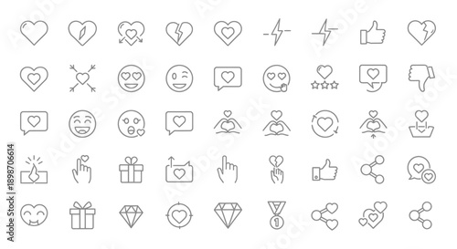 Social Media Love Emotions and Interaction Line Icons, isolated white background