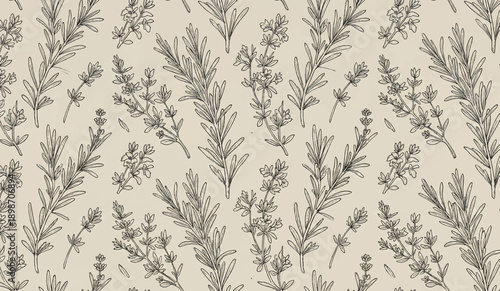 Minimal Herb Garden Botanical Seamless Pattern