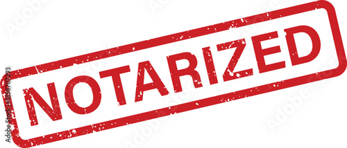 A vibrant red distressed rectangular stamp with the clear word NOTARIZED against a clean white background