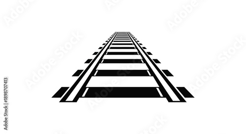 A stark black and white illustration depicts a converging railway track receding into the distance creating a dramatic silhouette high quality professional