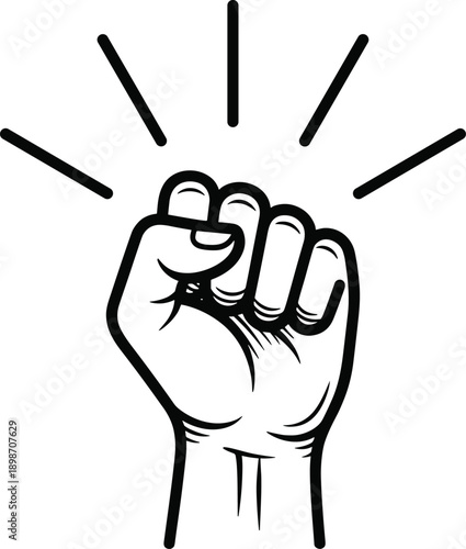 Raised clenched fist illustration symbolizing power resistance protest activism freedom equality strength solidarity social justice movement bold minimal line art icon design