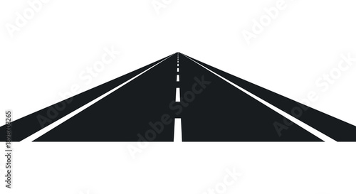 A strikingly minimalist composition depicts a long straight road receding into the distance entirely in black silhouette high quality professional