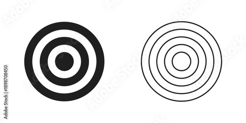 Contrasting designs of a target with solid and hollow concentric circles isolated on white background, Vector, illustration
