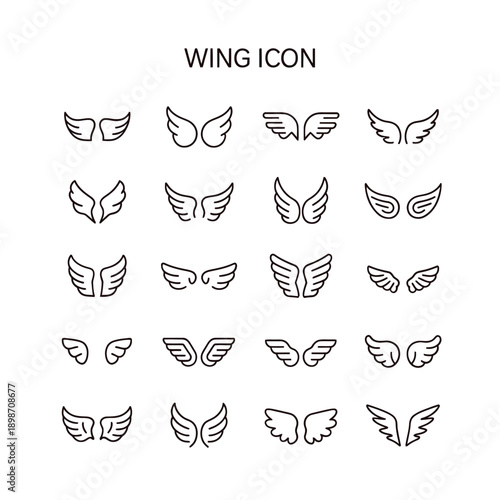 Collection of various linear wing icons in different styles and positions