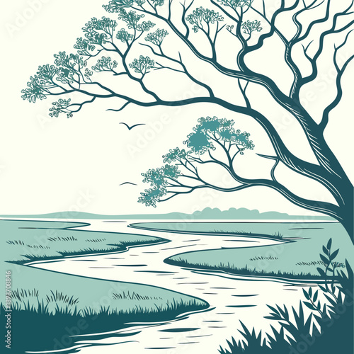River Delta - Smooth Geometry Minimalist Vector Art