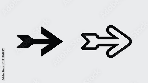 Comparison of two different arrowhead designs pointing to the right direction isolated on white background, Vector, illustration