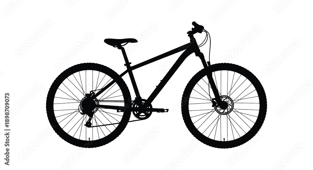 Fototapeta premium A detailed black silhouette of a mountain bike with visible gears wheels and frame presenting a stark visual contrast silhouette