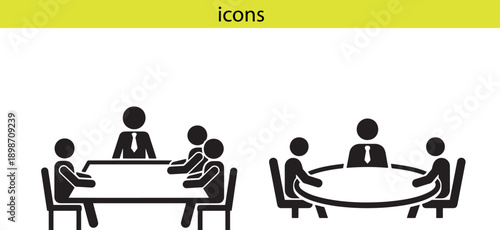 
Business Meeting and Discussion People Silhouette Vector Icon

