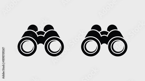 Two black binoculars facing opposite directions on a plain background isolated on white background, Vector, illustration