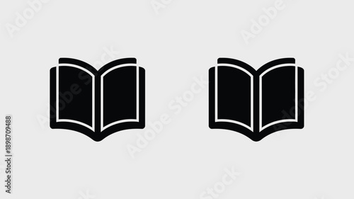 Two black open books facing opposite directions with white pages isolated on white background, Vector, illustration