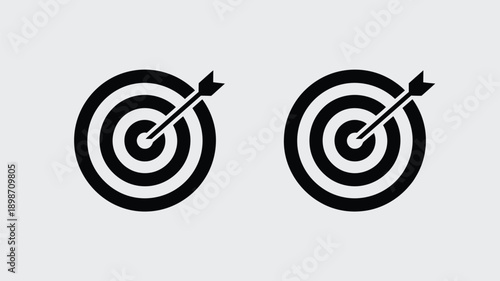 Two bullseye targets with arrows pointing directly at their centers isolated on white background, Vector, illustration