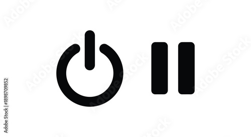 A minimalist depiction of a power button alongside pause symbols in a stark black and white composition silhouette high quality professional detailed