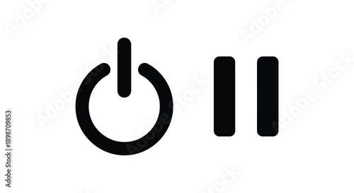 A simple black graphic displays a power button and pause symbols suggesting media control options silhouette high quality professional
