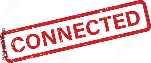 A vibrant red grunge textured rubber stamp showing the word CONNECTED symbolizing links and relationships