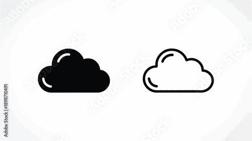 Contrasting styles of cloud icons in minimalist black and white design isolated on white background, Vector, illustration