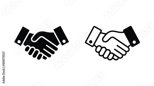 Two hands shaking in a formal handshake agreement symbolizing partnership or deal. isolated on white background, Vector, illustration