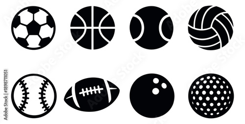 Iconic sports balls set featuring various game equipment for active lifestyle
