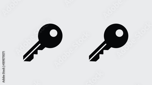 Two identical black keys depicted in a minimalist and symmetrical design isolated on white background, Vector, illustration