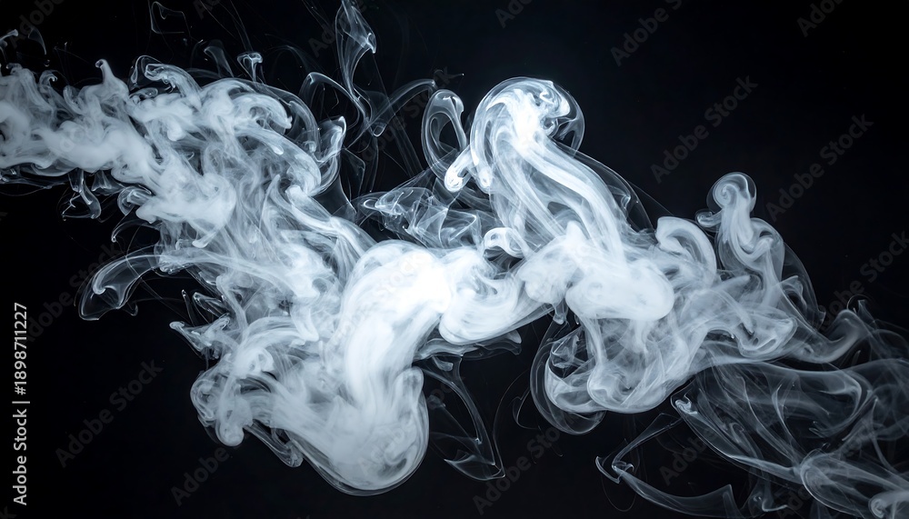 Fototapeta premium Abstract White Smoke Swirls on Black Background.