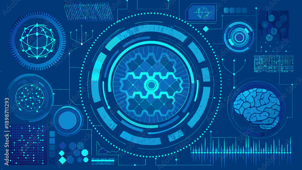 Obraz premium Futuristic technology interface with interconnected digital network elements