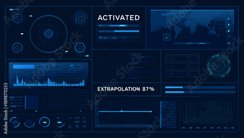 Futuristic interface displaying activated systems and data visualizations