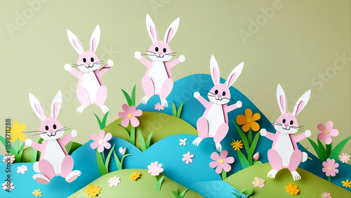 Springtime Jubilee: A Joyful Dance of Paper-Cut Bunnies Celebrating New Life