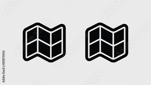 Two abstract geometric designs resembling interconnected modular structures isolated on white background, Vector, illustration