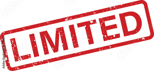 A vibrant red rectangular rubber stamp impression displays the word LIMITED against a clean white backdrop