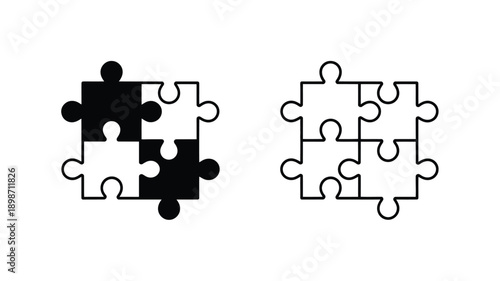 Contrast between filled and empty jigsaw puzzle pieces arrangement isolated on white background, Vector, illustration