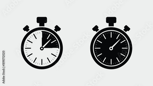 Two stopwatches displaying different elapsed times in a contrasting design layout isolated on white background, Vector, illustration