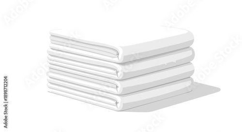 Stack of neatly folded white towels on a plain white background.