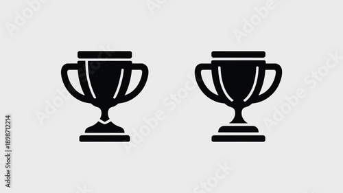 Two identical black and white trophy cups standing side by side isolated on white background, Vector, illustration