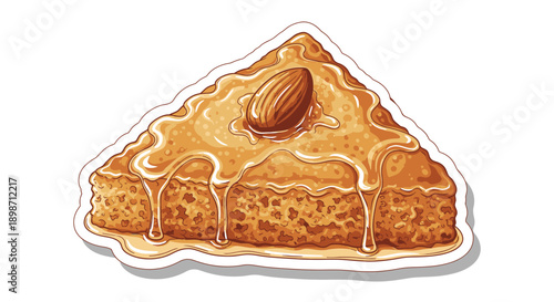 A delicious slice of baklava with honey and almond on top.