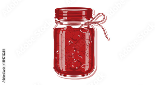 Illustration of a jar filled with red jam or preserves.